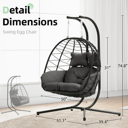 Double Hanging Basket Chair (with Cushions) — Foldable Outdoor Leisure Chair — 700 lb Weight Capacity