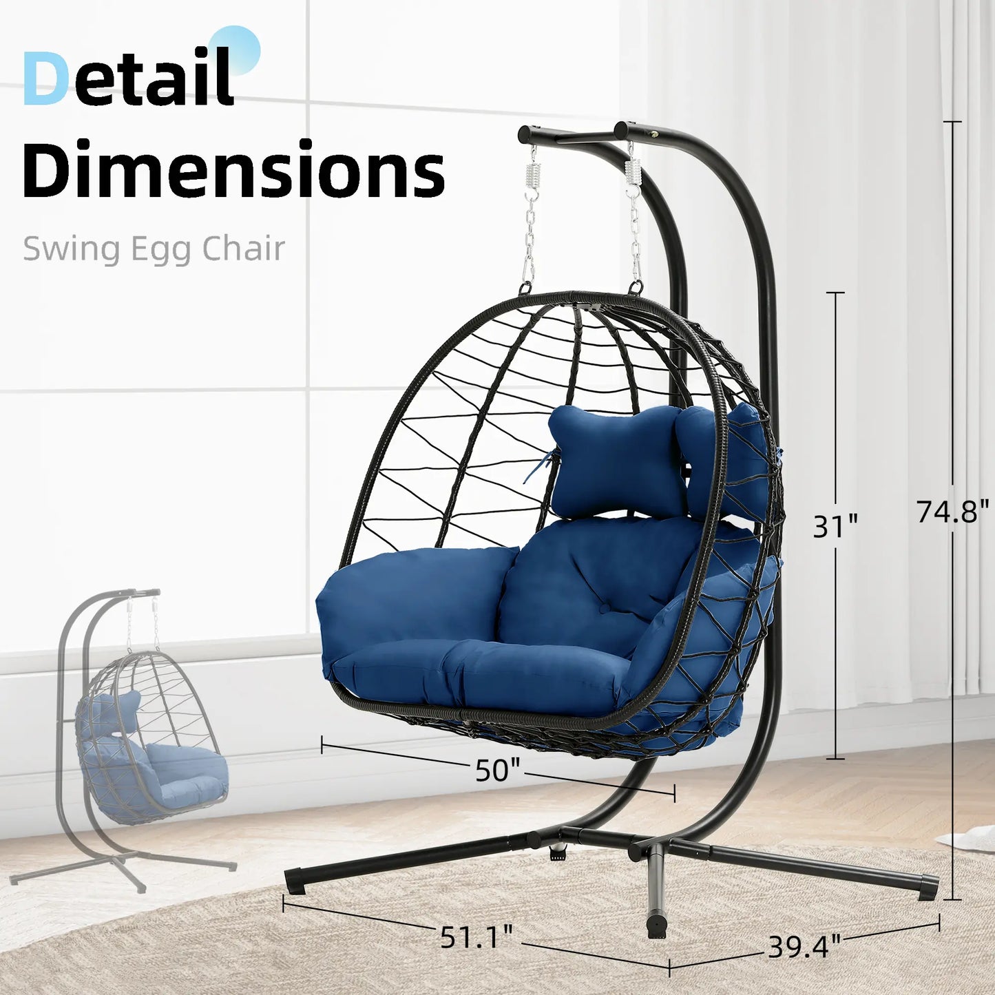Double Hanging Basket Chair (with Cushions) — Foldable Outdoor Leisure Chair — 700 lb Weight Capacity