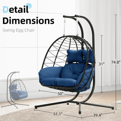 Double Hanging Basket Chair (with Cushions) — Foldable Outdoor Leisure Chair — 700 lb Weight Capacity