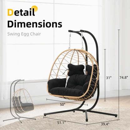 Double Hanging Basket Chair (with Cushions) — Foldable Outdoor Leisure Chair — 700 lb Weight Capacity