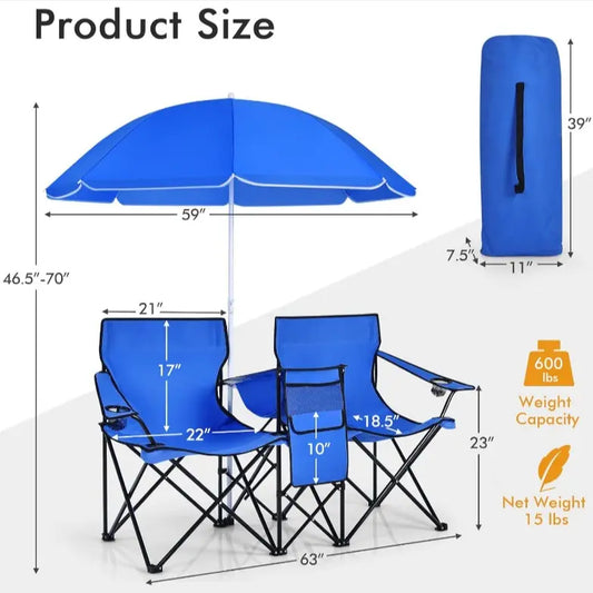 Double portable picnic chair, folding camping chair