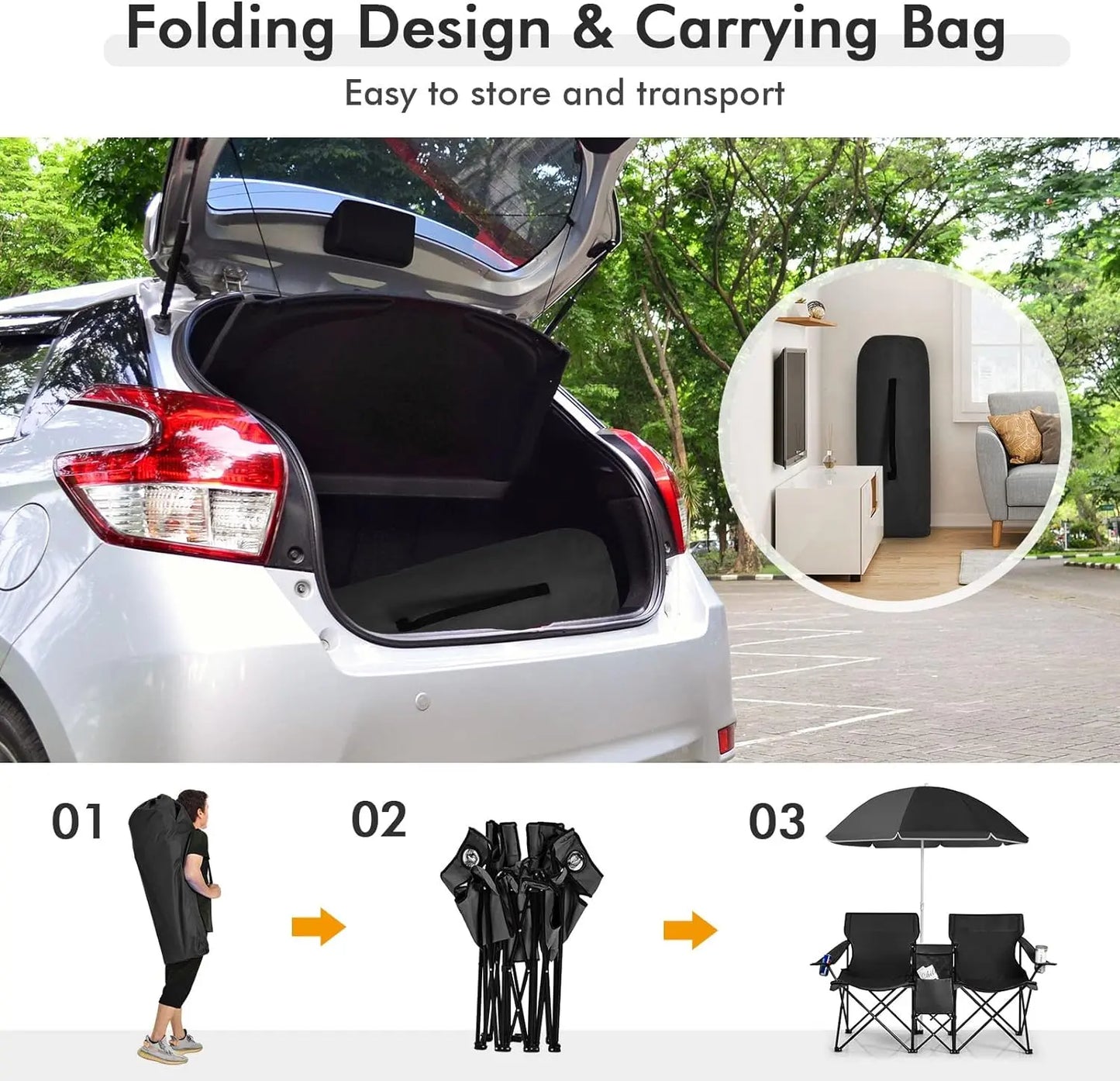 Double portable picnic chair, folding camping chair