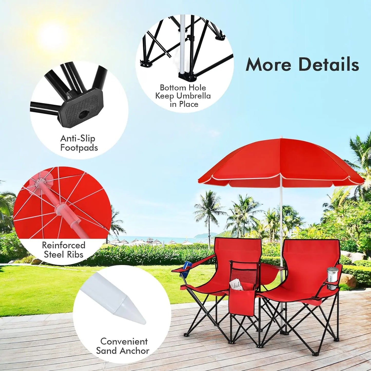 Double portable picnic chair, folding camping chair