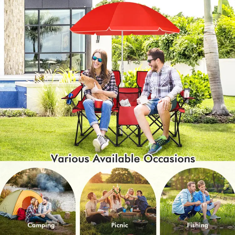 Double portable picnic chair, folding camping chair