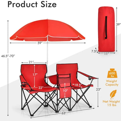 Double portable picnic chair, folding camping chair
