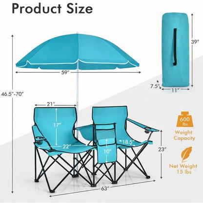 Double portable picnic chair, folding camping chair