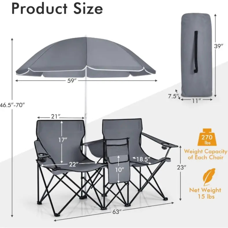 Double portable picnic chair, folding camping chair