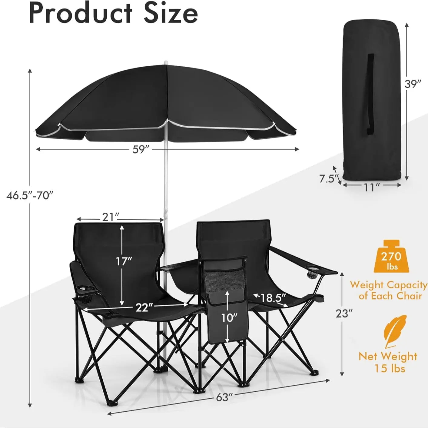 Double portable picnic chair, folding camping chair