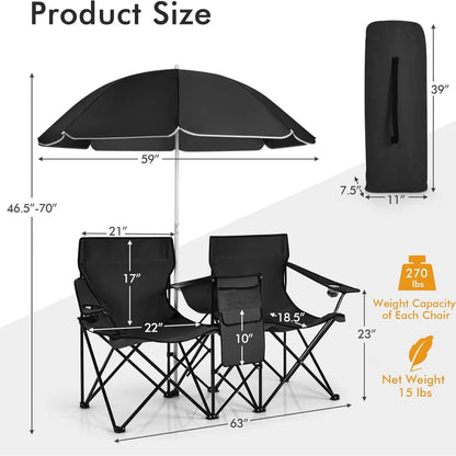 Double portable picnic chair, folding camping chair
