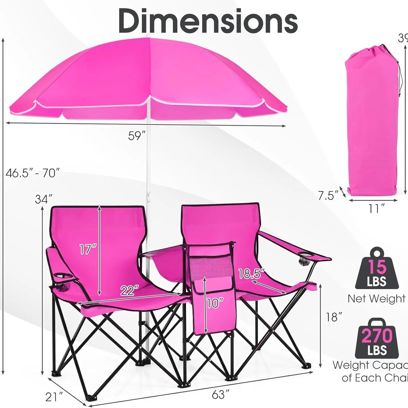 Double portable picnic chair, folding camping chair