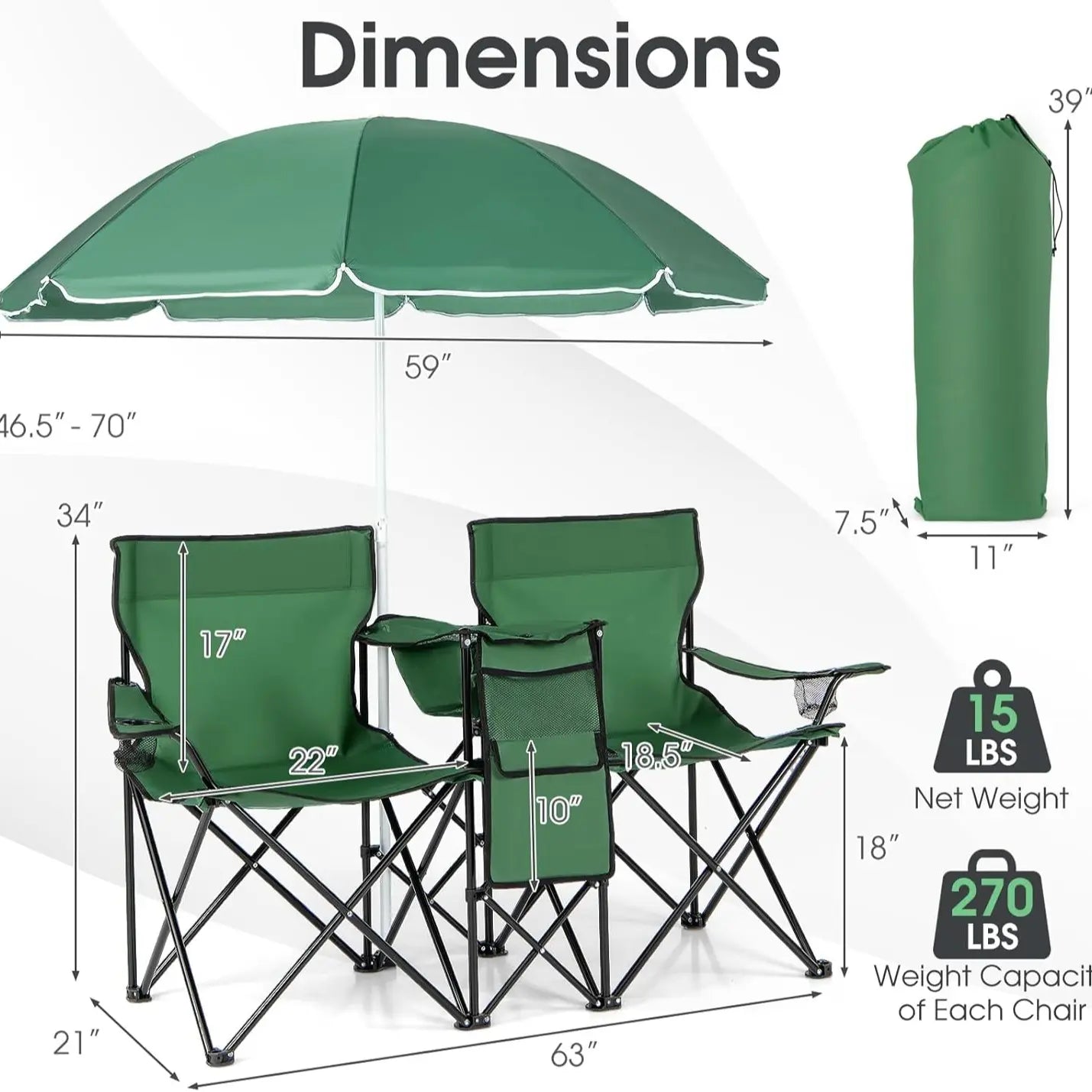 Double portable picnic chair, folding camping chair
