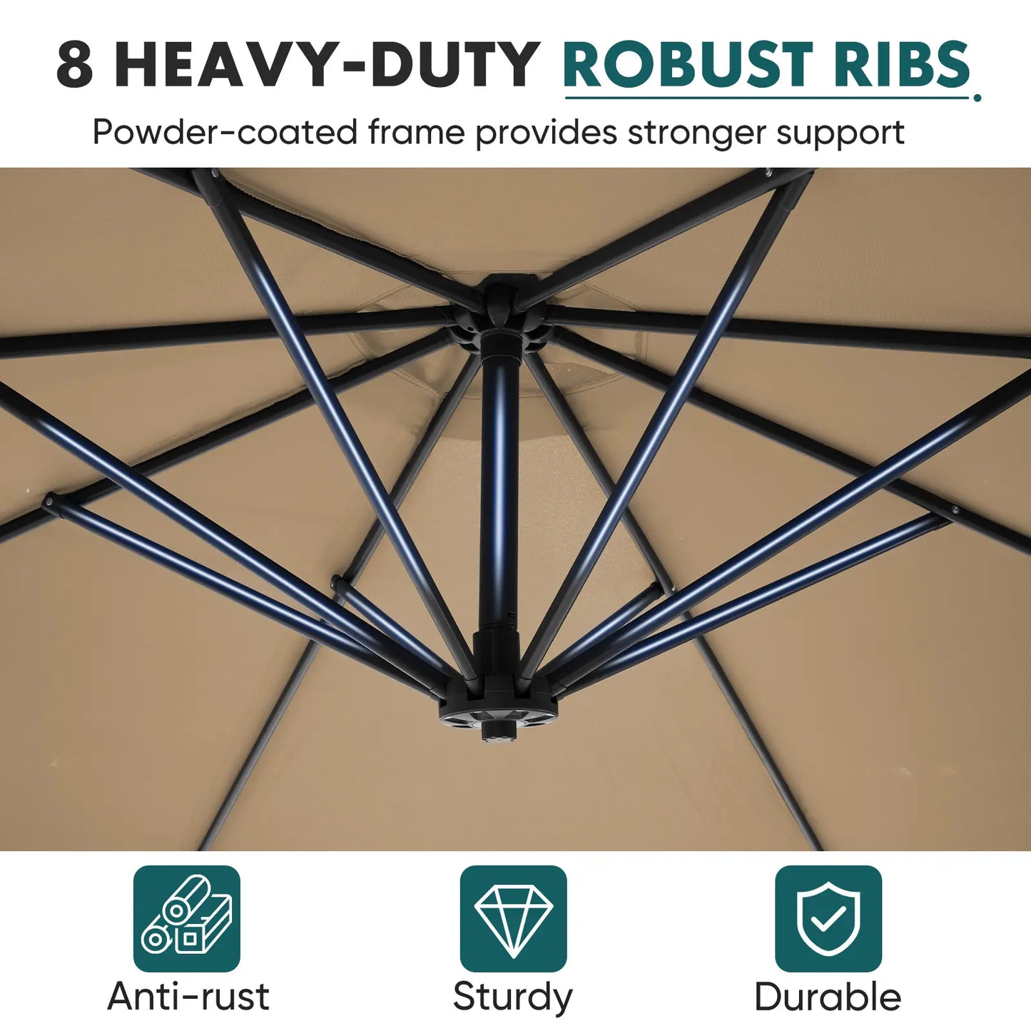 10ft Offset Outdoor Patio Umbrella with Base, Easy Tilt & Crank, Adjustable Polyester Shade for Garden, Backyard, Poolside