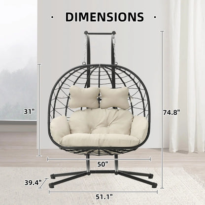 Double Hanging Basket Chair (with Cushions) — Foldable Outdoor Leisure Chair — 700 lb Weight Capacity