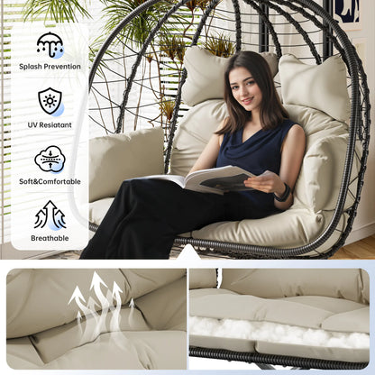Double Hanging Basket Chair (with Cushions) — Foldable Outdoor Leisure Chair — 700 lb Weight Capacity